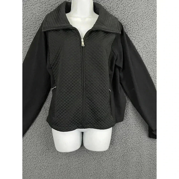 Lauren Ralph Lauren Womens Quilted Black Zip Up Blazer Top LARGE Collared - Picture 10 of 11